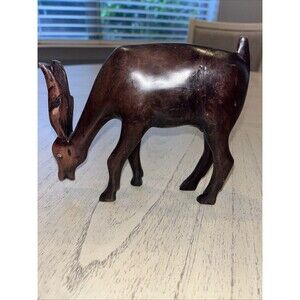Nice vintage hand carved dark wooden MCM Deer antelope figure